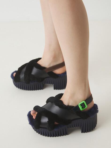 4CCCCCEES Plia Puffy Sandals (genuine leather/genuine fur)