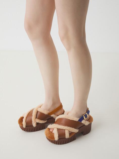 4CCCCCEES Plia Puffy Sandals (genuine leather/genuine fur)