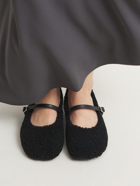 TENDANCE Mary Jane ballet flats (natural fur/genuine leather)