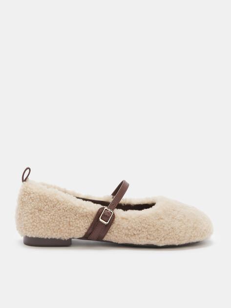 TENDANCE Mary Jane ballet flats (natural fur/genuine leather)