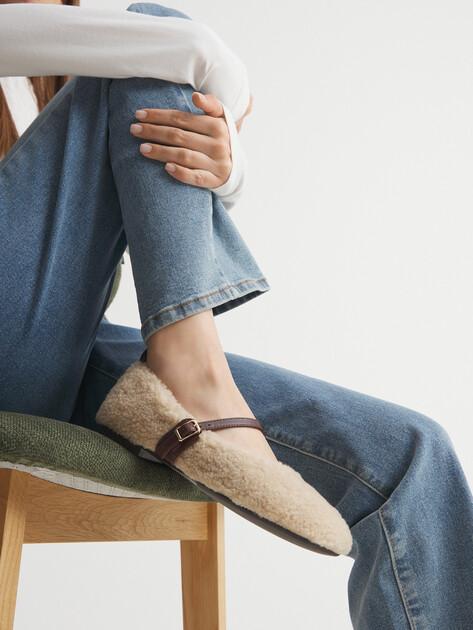 TENDANCE Mary Jane ballet flats (natural fur/genuine leather)