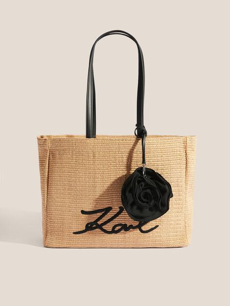 KARL LAGERFELD k/signature flower raffia tote beach bag (polypropylene/polyester)