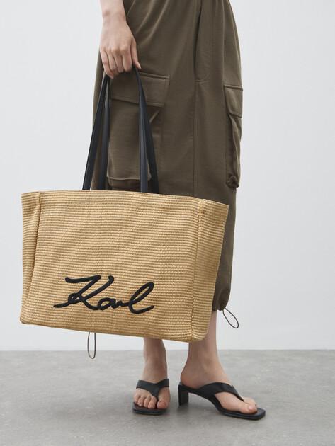 KARL LAGERFELD k/signature flower raffia tote beach bag (polypropylene/polyester)