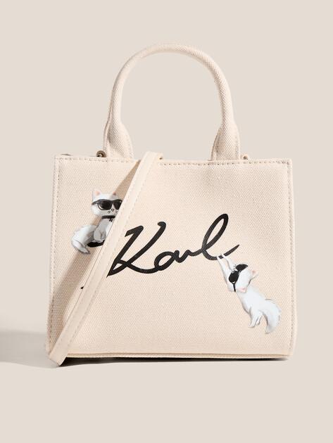 KARL LAGERFELD Ikon Signature MN Square Tote Bag (Textile)
