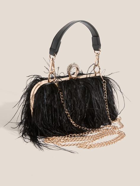 TENDANCE Clutch (textile/feathers)