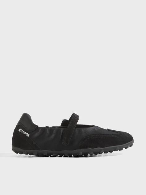 BRONX Mary Jane Gravit-yy Ballet Flats (Satin/Natural Suede)