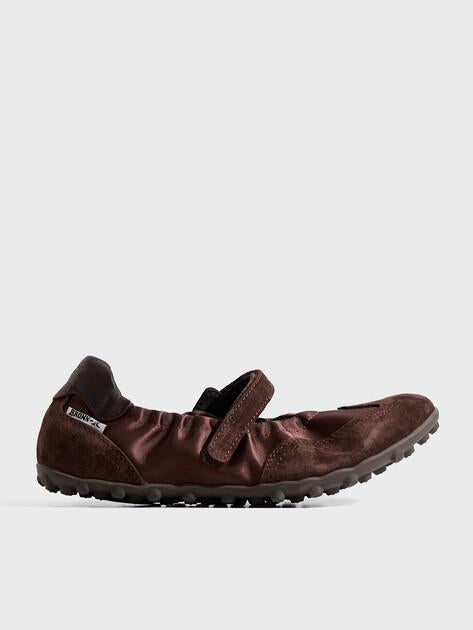 BRONX Mary Jane Gravit-yy Ballet Flats (Satin/Natural Suede)