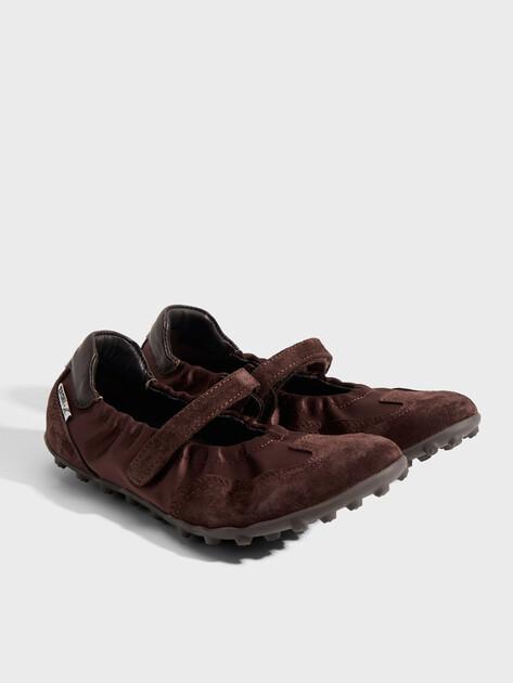 BRONX Mary Jane Gravit-yy Ballet Flats (Satin/Natural Suede)