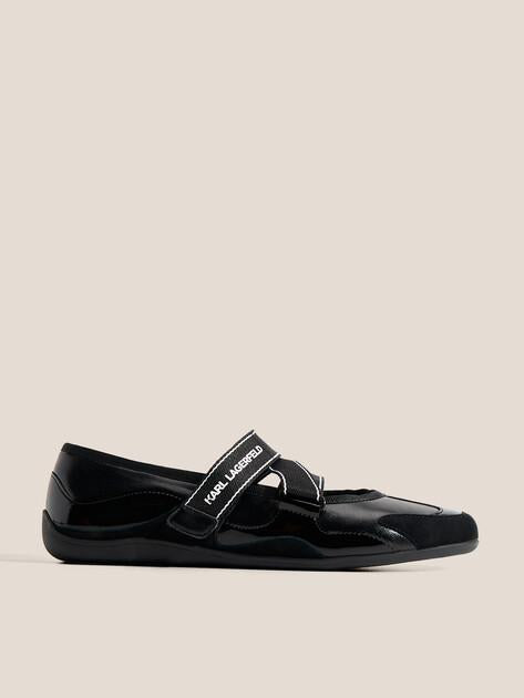 KARL LAGERFELD ALTIA Kross Strap Mary Jane Ballet Flats (Genuine Leather/Genuine Suede)