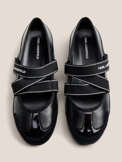 KARL LAGERFELD ALTIA Kross Strap Mary Jane Ballet Flats (Genuine Leather/Genuine Suede)