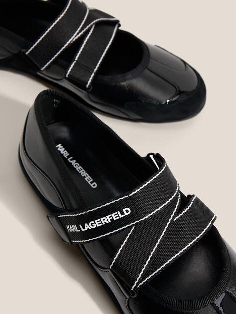 KARL LAGERFELD ALTIA Kross Strap Mary Jane Ballet Flats (Genuine Leather/Genuine Suede)