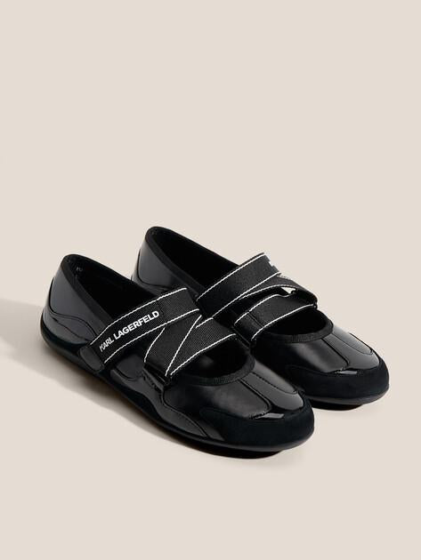KARL LAGERFELD ALTIA Kross Strap Mary Jane Ballet Flats (Genuine Leather/Genuine Suede)