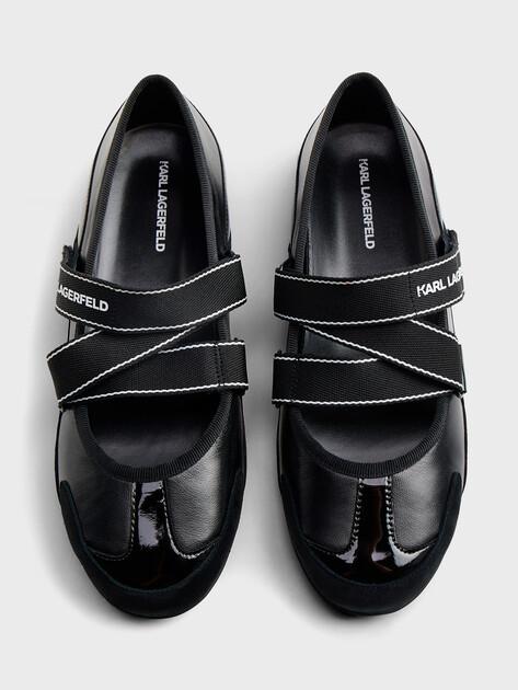 KARL LAGERFELD ALTIA Kross Strap Mary Jane Ballet Flats (Genuine Leather/Genuine Suede)