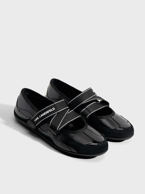 KARL LAGERFELD ALTIA Kross Strap Mary Jane Ballet Flats (Genuine Leather/Genuine Suede)