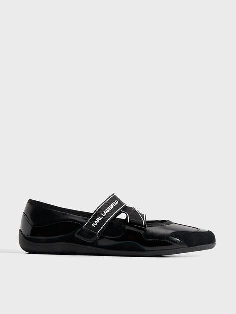 KARL LAGERFELD ALTIA Kross Strap Mary Jane Ballet Flats (Genuine Leather/Genuine Suede)