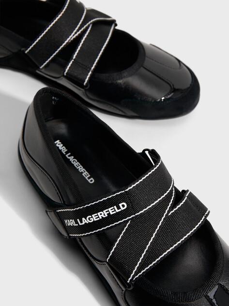 KARL LAGERFELD ALTIA Kross Strap Mary Jane Ballet Flats (Genuine Leather/Genuine Suede)