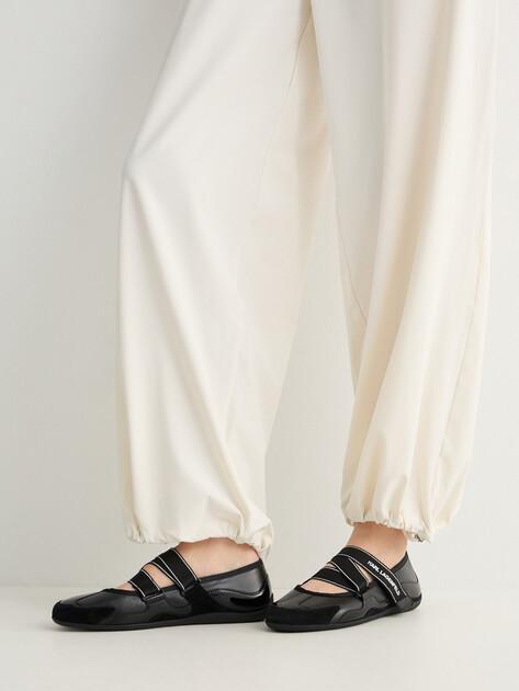 KARL LAGERFELD ALTIA Kross Strap Mary Jane Ballet Flats (Genuine Leather/Genuine Suede)