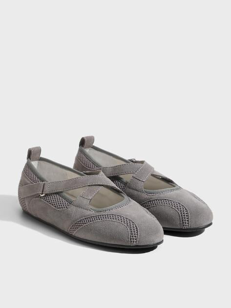 TENDANCE Mary Jane ballet flats (natural suede/textile)