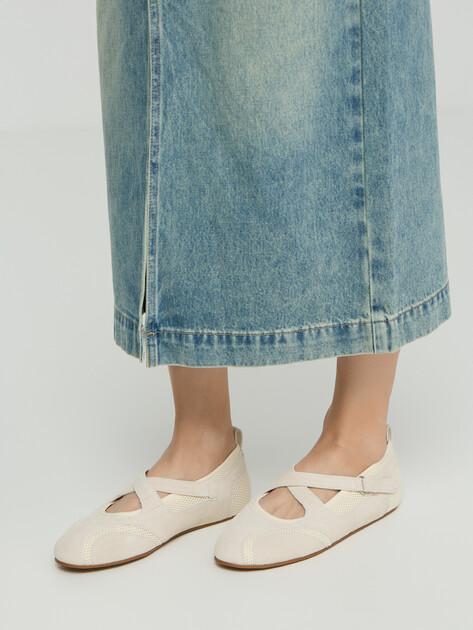 TENDANCE Mary Jane ballet flats (natural suede/textile)