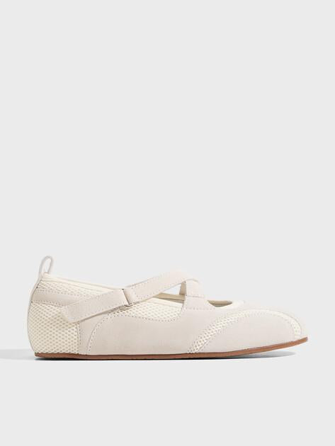 TENDANCE Mary Jane ballet flats (natural suede/textile)