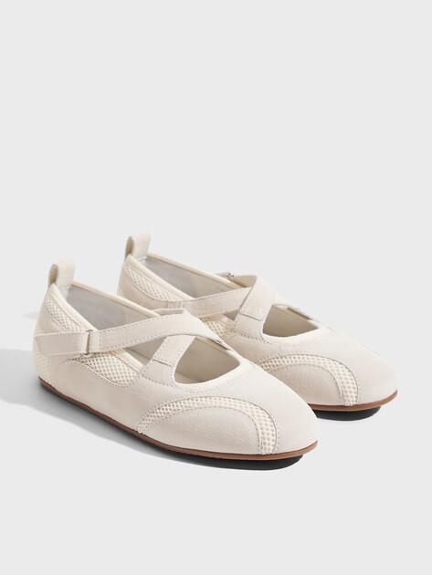 TENDANCE Mary Jane ballet flats (natural suede/textile)