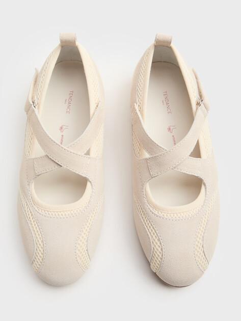 TENDANCE Mary Jane ballet flats (natural suede/textile)