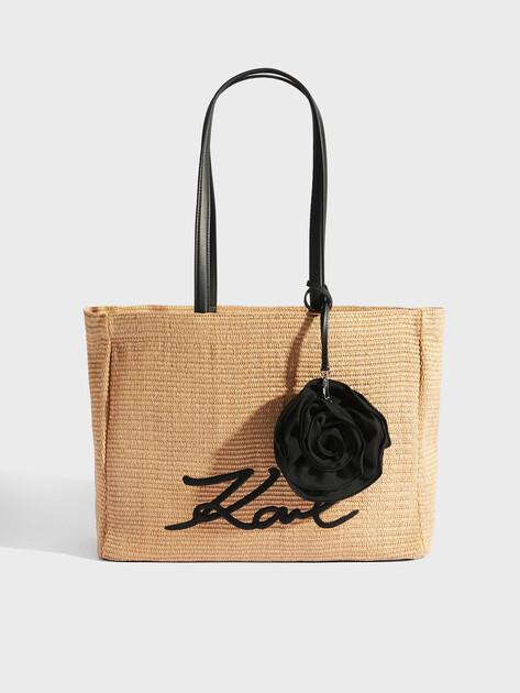 KARL LAGERFELD k/signature flower raffia tote beach bag (polypropylene/polyester)